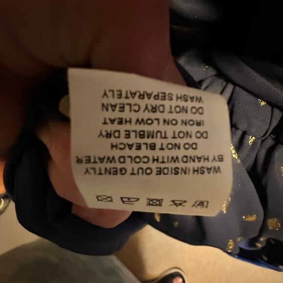 Plus Size 2X 18 20 Blue BloomChic Dress Gold Foil Dot Pockets slimming and comfy - Picture 11 of 11